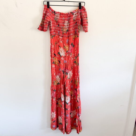 Farm Rio Orange Floral Paraiso Off Shoulder Jumpsuit XS - Picture 6 of 7